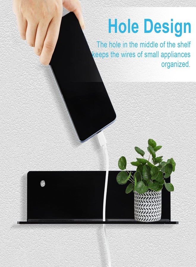 luium 9 Inch Acrylic Floating Shelf No Drill Adhesive Wall Shelf Set of 2 for Funko Pop Storage, Floating Shelves Damage-Free Expand Wall Space for Living Room, Bathroom, Gaming Room, Office - Black - Image 3